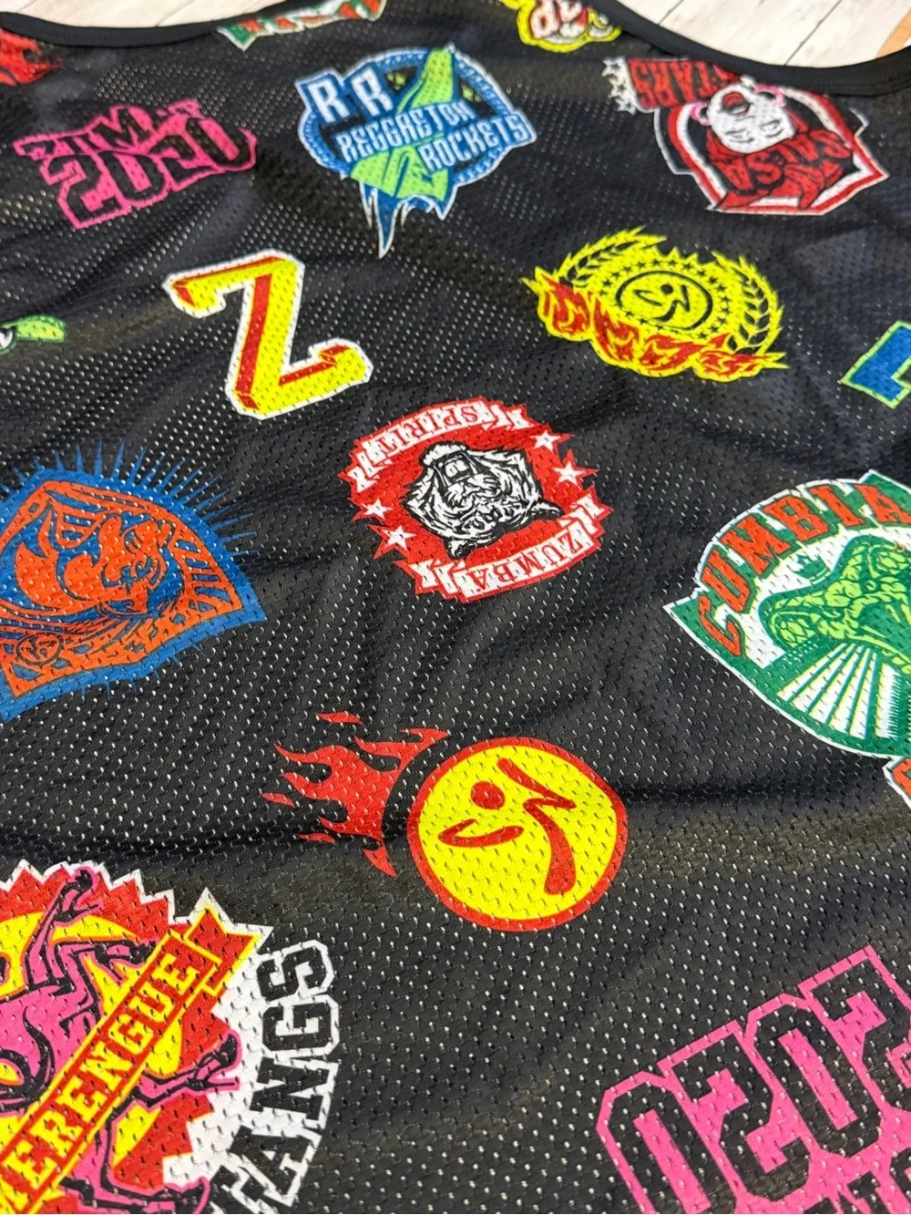 Zumba Fitness Black Mesh Jersey Tank with Neon Patch Graphics - Picture 5 of 5